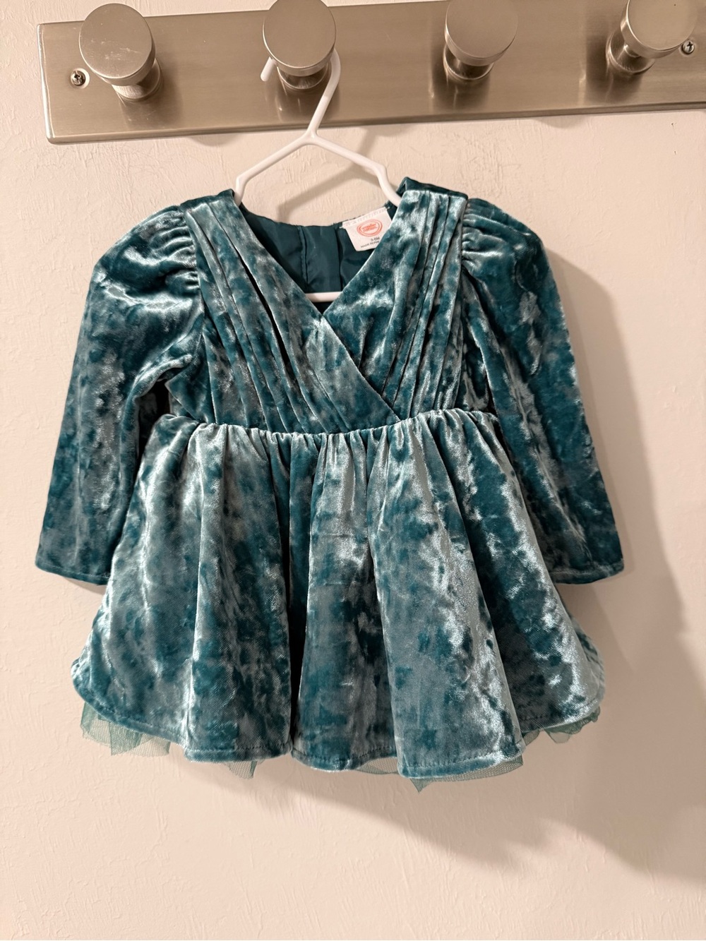 Wonder Nation Baby Girl 3-6M Teal Crushed Velvet Tulle Holiday Party Dress